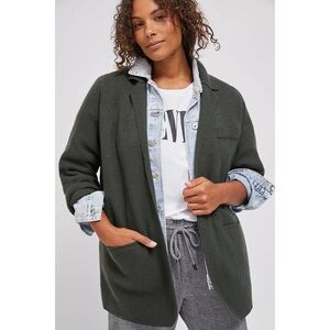 Anthropologie Rani Sweater Blazer Green Cotton Wool Blend